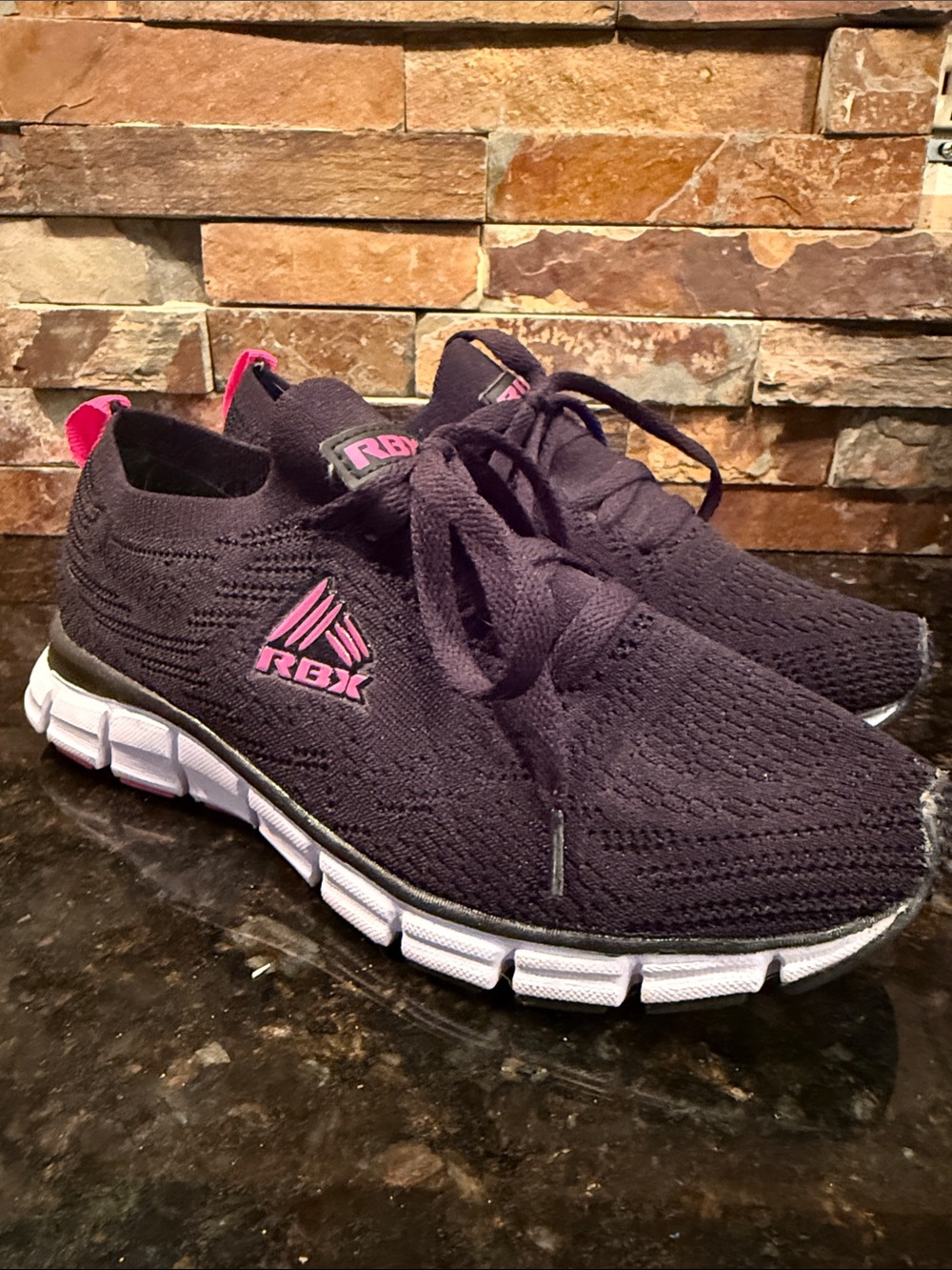RBX Women's Black Knit Slip-On Athletic Sneakers with Pink Accents